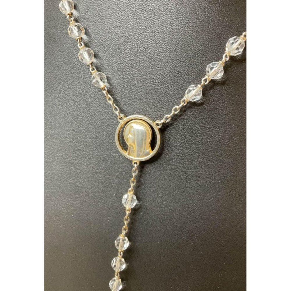 𝅺CLEAR crystal rosary beads with gold tone cross - Picture 3 of 9